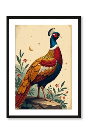 vintage style poster featuring golden pheasant canvas wall