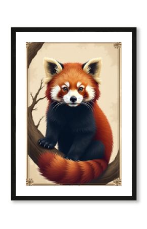 vintage style poster featuring red panda canvas wall