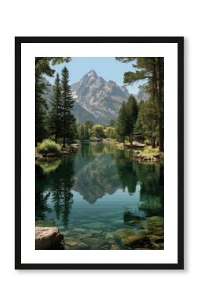 Explore natural beauty in a vintage national park poster showcasing a tranquil mountain lake and lush forests