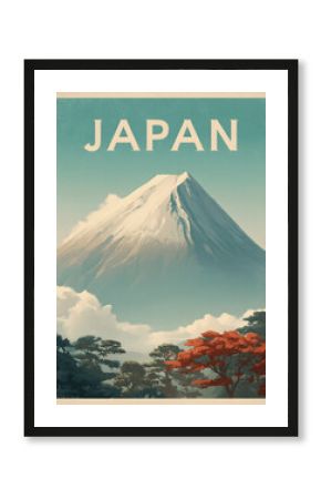 MOUNT FUJI Retro Travel Poster – Vintage Japan Landscape Wall Art, Mid-Century Mountain Print, Japanese Nature Poster Decor