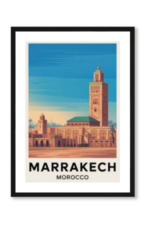 Vintage Travel Poster of Koutoubia Mosque in Marrakech, Morocco