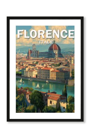 Vintage-style panoramic view of Florence, Italy, evoking travel inspiration.