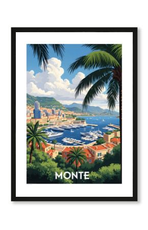 Scenic monte carlo harbor with luxury yachts and palm trees under a blue sky