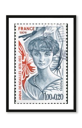 FRANCE - 1976: shows Anna de Noailles, Comtesse Mathieu Elisabeth Bibesco Bassaraba de Brancovan (1876-1933), writer and poet, 1976
