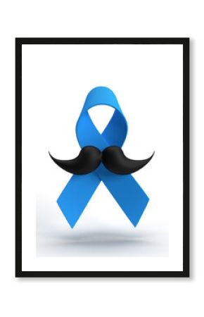 Ribon bow blue moustache beard black dark color object icon symbol sign man male boy gentle movember november month design concept support health prostate awareness vintage retro label face smile hope
