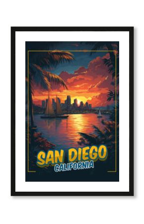 San Diego, California - Vintage Style poster