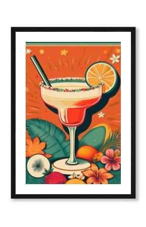 National Margarita Day, A vintage poster design featuring a retro-styled margarita glass