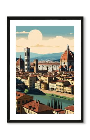 Italy: Poster Illustration Travel Print Decor Gift Paper Canvas Wall Retro Art
