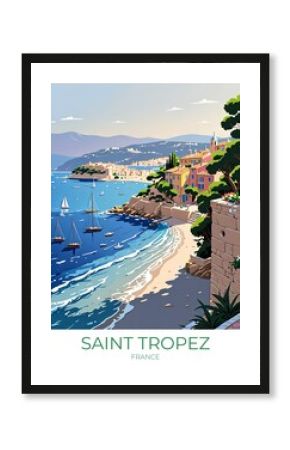 Saint Tropez France Eco Friendly Travel Poster Illustration Wall Art Decor Gift