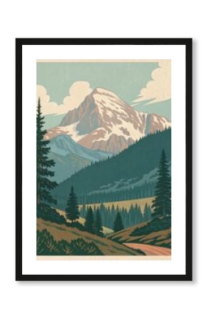 Vintage WPA Style Poster Showcasing Indian Mountain Color Scale and Nature. Generative AI