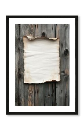 A blank vintage poster on an old wooden wall  featuring an aged paper texture 