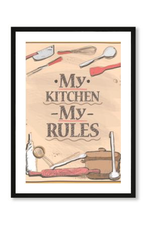 Quote card - my kitchen my rules, graphic lettering poster