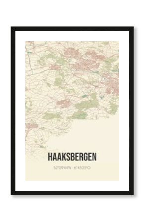 Retro Dutch city map of Haaksbergen located in Overijssel. Vintage street map.