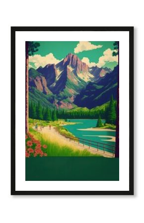 Vintage travel outdoor USA state park poster template illustration made with Generative AI 