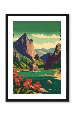 Vintage travel outdoor USA state park poster template illustration made with Generative AI 