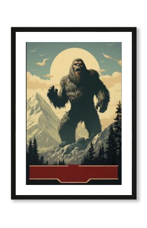Retro cinematic bigfoot poster art. Generative AI illustration