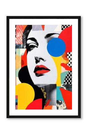 Popup poster with woman portrait. Colorful digital art