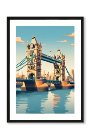 Duotone basic pop art vintage style travel poster of the Tower Bridge in London, England.