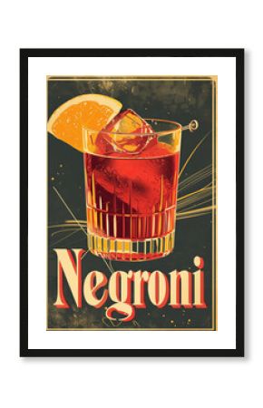 Vintage negroni cocktail drink poster