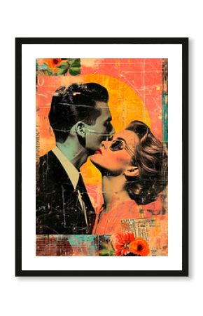 Vintage Valentine's Day card, collage with people in love