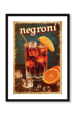 Vintage negroni cocktail drink poster