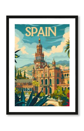 Spain Travel Poster Retro Vintage Vector Illustration