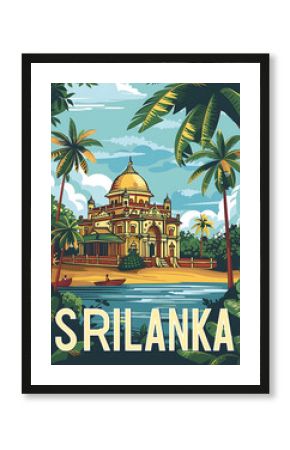 Sri Lanka retro vector travel poster illustration