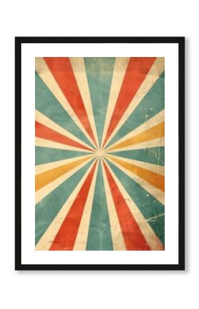 A colorful, vintage-looking poster with a yellow and blue stripe and red and white dots. The poster has a vintage feel to it and is likely meant to evoke a sense of nostalgia or excitement
