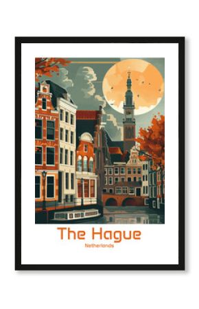 The Hague Poster Illustration Travel Print Decor Gift Paper Canvas Wall Retro Art