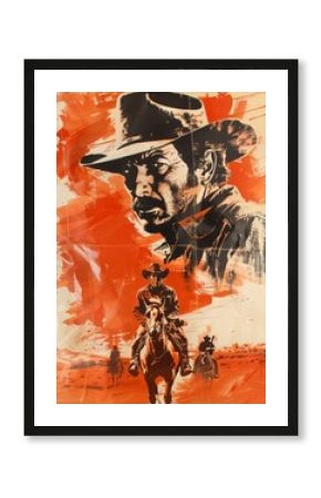 Vintage classic western movie poster. Retro movie poster about cowboys.