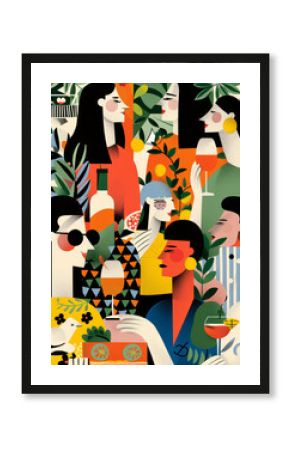 Graphic representation of Summer party with food and drinks. AI generative.