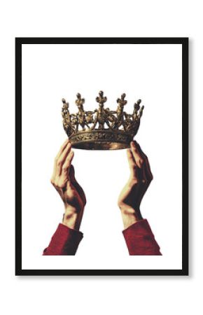 hands holding up an ornate crown isolated 