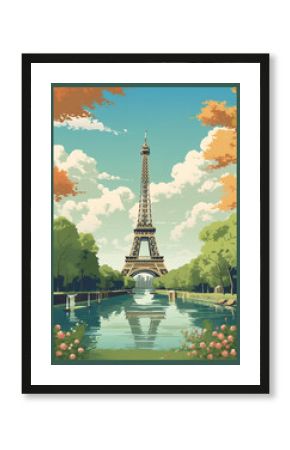 Illustration of travel poster of Eiffel tower in Paris