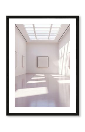 A white gallery space with skylights
