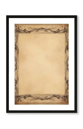 wood frame on antique rustic vintage paper with a border line