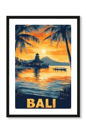 Exotic bali beach with pagoda temple and tourists relaxing on the sand