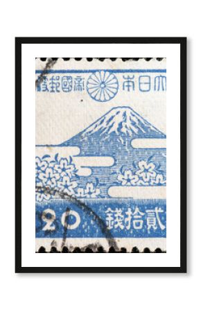 Mount Fuji on old japanese postage stamp