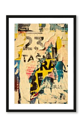 Old grunge ripped torn vintage collage posters creased crumpled paper surface placard texture background backdrop
