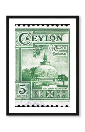 Pagoda on vintage postage stamp of Ceylon