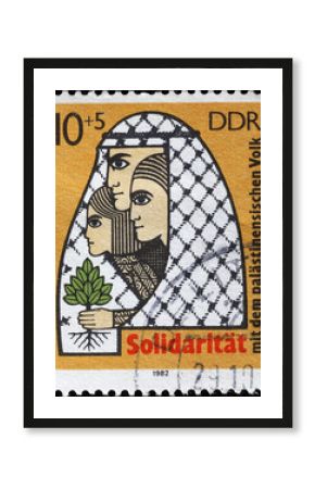 Solidarity for the Palestinian cause on old stamp of DDR