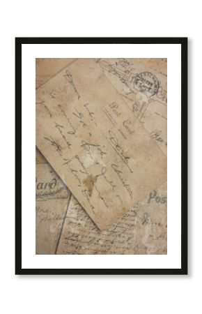 Reverse side of an old post cards, circa 1915. Image in vintage grunge style