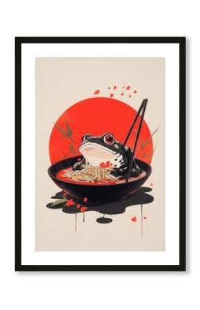 Frog in Ramen Bowl Art