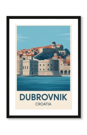 Vintage Travel Poster of Dubrovnik Coastline, Croatia