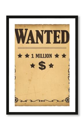 Vintage wanted poster with a blank space for details in an aged parchment style