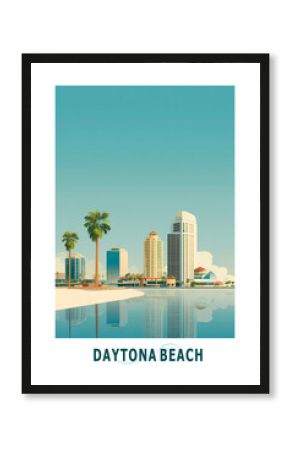 Daytona Beach, Florida USA illustrated poster in retro style. Vintage travel booklet, brochure, postcard, print, cover with skyline