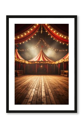 Empty Circus Tent Stage with Lights and Seating