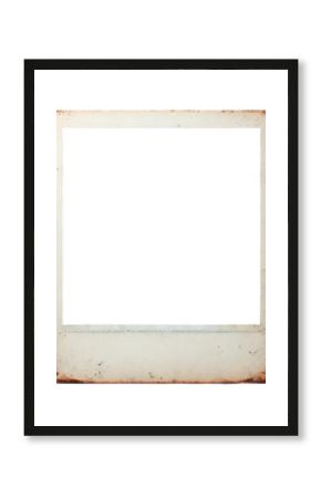 Old Polaroid photo paper with dusts and scratches, and transparent frame cell on transparent background, png image