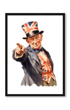 Vintage illustration of John Bull, vintage British UK propaganda poster May Day, Bank Holiday celebration, transparant PNG