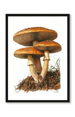 Mushroom and toadstool collection - vintage illustration from Adolphe Philippe Millot , isolated on white background,  , copy space, copy space for text,