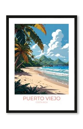 Puerto Viejo Eco Friendly Travel Poster Illustration Retro Art Print Gift Decor Canvas Wall Decor
